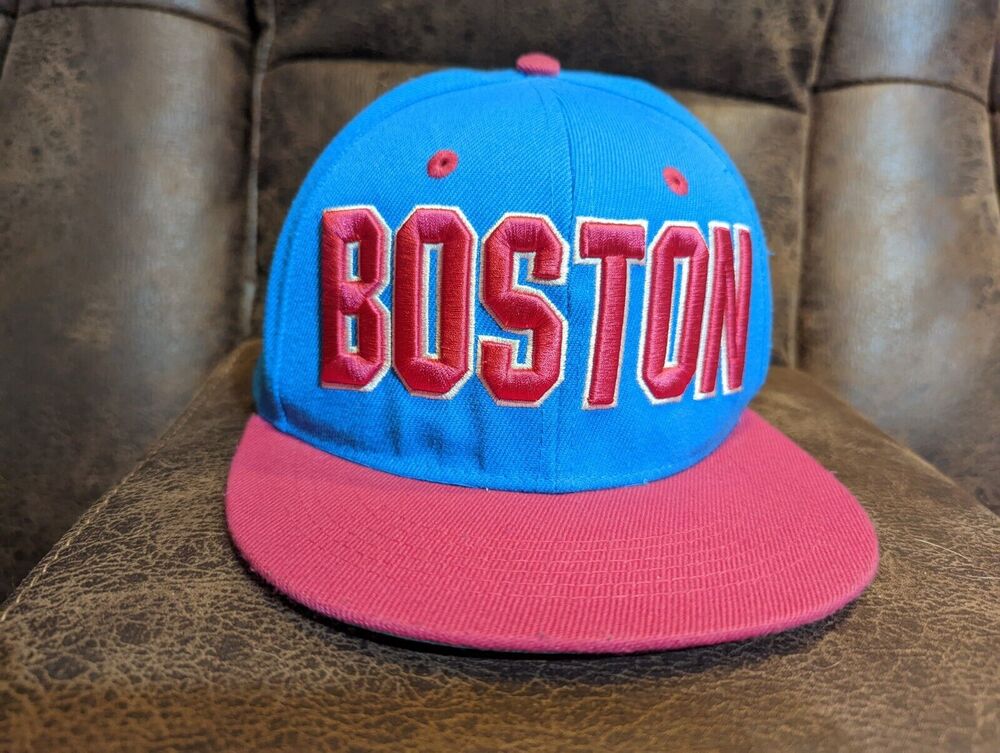 Boston Bay State Apparel Blue Pink Snapback Hat Cap Very Clean Great Condition
